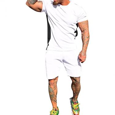 Imagem de Ayo Conjunto masculino havaiano de botão de camisa floral masculina verão patchwork manga curta calça curta conjunto com bolso, A1 branco, grande, A1 branco, G
