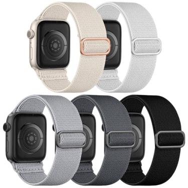 Imagem de Dirrelo Pulseira feminina de nylon compatível com iWatch de 41 mm, 40 mm, 38 mm, 45 mm, 42 mm, 44 mm e 49 mm, pulseira trançada elástica macia e ajustável para Apple Watch Series SE 9/8/7/6/5/4/3/2/1