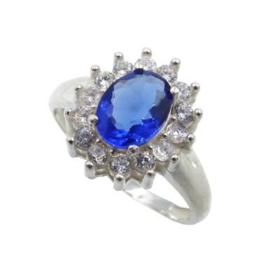 Imagem de Anel Formatura Feminino Prata 925 Oval - Maça de Prata Joias , Azul, 1
