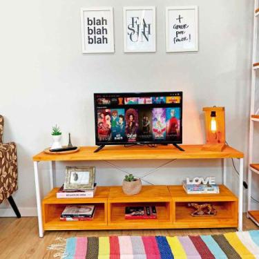 Imagem de Rack de TV Industrial de Ferro e Madeira Style Square 3 Nichos Uno Car