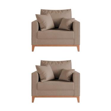 Imagem de Kit 2 Poltronas Beny Decorativa com 2 Almofadas Veludo Bege Base em Ma