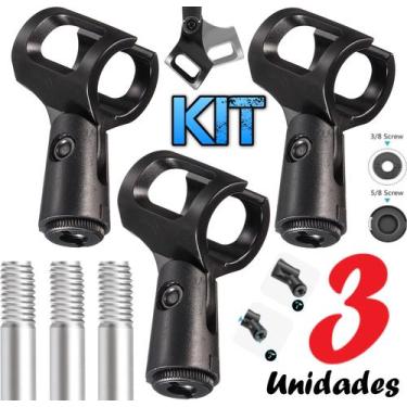 Imagem de Kit 3 Cachimbo Suporte Pedestal Apoio de Microfone Com Fio Sem Fio Tip