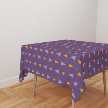 Imagem de Toalha De Mesa Quadrada 4 Lugares Tecido Oxford Triângulos Roxo e Amar