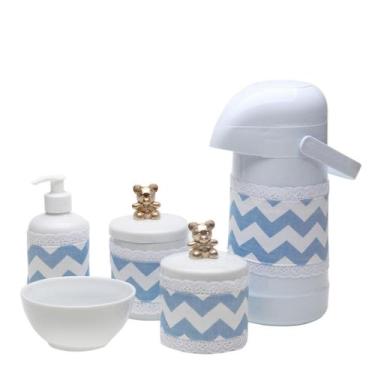 Imagem de Potes, Garrafa, Molhadeira e Porta Álcool-Gel Com Capa Ursinho Dourado
