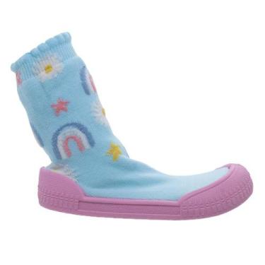 Imagem de Meia com Sola Infantil Menina Pimpolho Flores 74287E Azul, 21, Azul