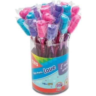 Imagem de Lápis Preto Redondo Decorado TRIS Love com Borracha Coração - Pote com