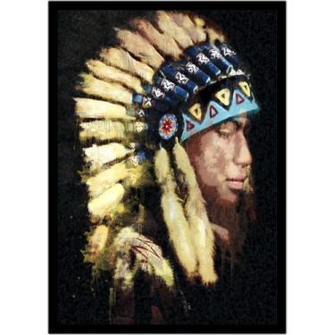 Imagem de Quadro Decorativo Design Índio Com Cocar Cultura Indígena Com Moldura 