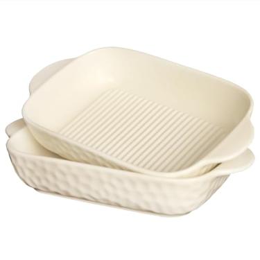 Imagem de Creativity Home Conjunto de assadeiras retangulares de porcelana, pratos gratinados, caçarola, ramequins 453 g, conjunto de 2 panelas de lasanha para cozinhar, jantar de bolo, cozinha, alças de