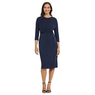 Imagem de London Times Vestido feminino plus size manga 3/4 com cintura cruzada, Azul (pagent blue), 58