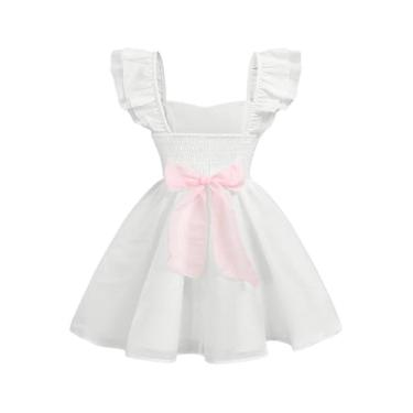 Imagem de Milumia Lindo vestido curto de manga cavada com laço nas costas e babados, Branco, 12 Anos