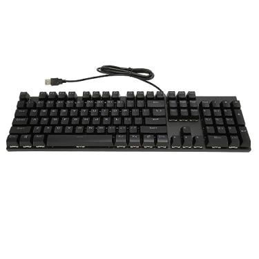 Imagem de Teclado Mecânico Com Fio, Teclado Mecânico de Tamanho Completo Compacto 104 Teclas Design Ergonômico Multifuncional para Computador (Preto)
