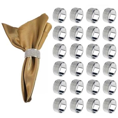 Imagem de SSRSQIQI Conjunto de Anéis de Guardanapo de Diamante Prateado, Porta-Guardanapos de Strass para Jantar, Decorações de Mesa, Casamento, Porta-Panos Brilhantes Cheio de Diamantes Tri (, Prata)