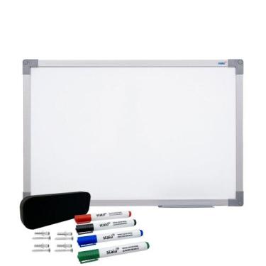 Imagem de Quadro Branco 90x60 Moldura em aluminio soft com apagador e 4 Caneta -