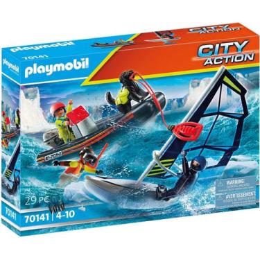Imagem de Playmobil Water Rescue - Brinquedo com Barco a Motor, Windsurf e Cacho