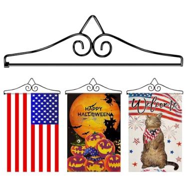 Imagem de HRXMS Suporte de bandeira de jardim de ferro forjado - Gancho de banner fácil de montar com revestimento resistente à ferrugem - ideal para pequenas bandeiras e colchas, ótimo jardim ou decoração de