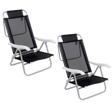 Imagem de Kit 2 Cadeira Reclinável Sunny 6 Posições Alumíno Praia Piscina Camping Preta - 063007 Belfix