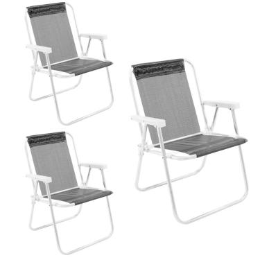 Imagem de Kit 3 Cadeira de Praia Alta Alumínio Lazy Sannet Preto - 023507 Belfix