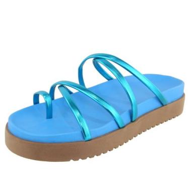 Imagem de Sandália Feminina Plataforma Dedo Tiras Metalizadas - s/marca, Met, Az