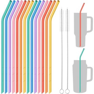 Imagem de NiHome 14 canudos de silicone dobrados adequados para Stanley Copo de 1,134 g 850 g, canudo reutilizável extralongo de 35,5 cm, comprimento de corte flexível para garrafa de água grande de 1,8 litro