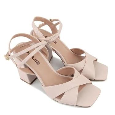 Imagem de Sandália Quiz Feminina com Tiras Cruzadas, Salto Alto Grosso, Off White (Off white, BR, Adulto, Numérico, 38)