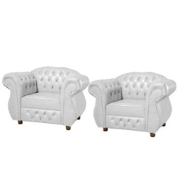 Imagem de Duas Poltronas Chesterfield Merlo - Corano Branco / Decoração, recepção, barbearia, sala tv estar