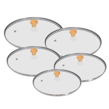 Imagem de Jogo 5 Tampa de vidro temperado 16, 18, 20, 22, 24cm Para Panelas e Fr