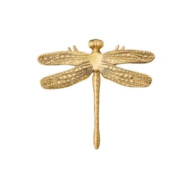 Imagem de Puxador de móveis de pena de libélula de latão, puxador de gaveta de armário de guarda-roupa pastoral dourado brilhante e prateado, vermelho