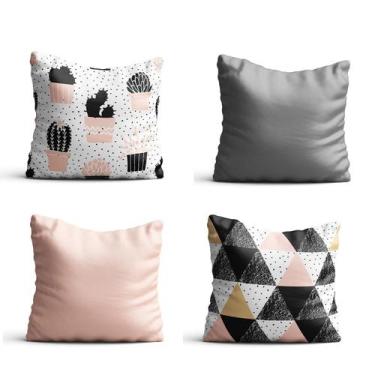 Imagem de 4 Capas de almofada  42x42  geometrico cactos cinza e rosa  Atelier Va