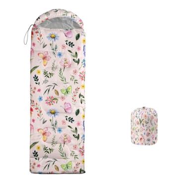 Imagem de lneffble Saco de dormir com flores coloridas para crianças acampar, adequado para crianças, meninos e meninas, portátil, impermeável, compacto e leve, ótimo para acampamento ao ar livre, mochila e