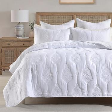 Imagem de HORIMOTE HOME Conjunto de colcha de cama king size, colcha de microfibra pré-lavada leve e macia com estampa floral geométrica europeia, conjunto de 3 peças de edredom fino para todas as estações