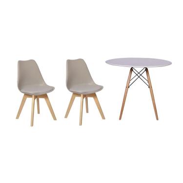 Imagem de Kit Mesa Jantar Eiffel 100cm Branca + 02 Cadeiras Leda Nude