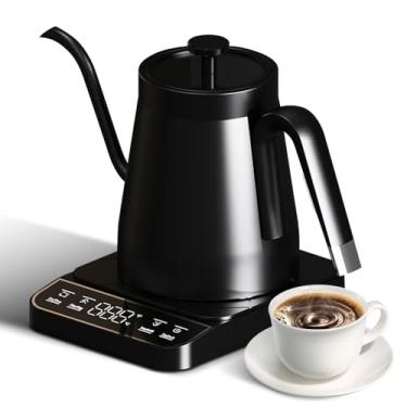 Imagem de Chaleira elétrica GOOSENECK 27oz de grande capacidade 1350W Água fervente rápida Um clique 92 ℃ Controle de temperatura preciso Display Display Touchscreen para chá de café 304