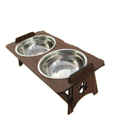 Imagem de Comedouro elevado para animais de estimação com taça, comedouro para cães e gatos com taça em aço inoxidável (Unitário Tabaco,M)