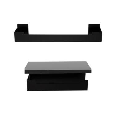 Imagem de Kit De Acessórios Para Banheiro Adesivo 2 Pcs Preto F.eLG - FassinShop
