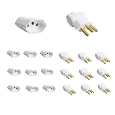 Imagem de Kit 10 Plugue Macho 3 Pinos 2P+T + Tomada Fêmea 20A Branca - Ilumi