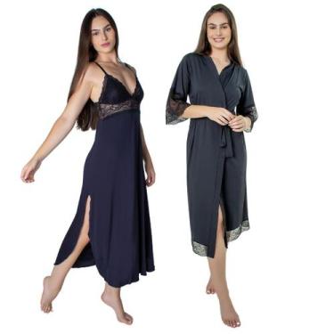 Imagem de Kit Camisola Robe Longo Sensual Renda Conforto Feminino Luxo - NoBrand