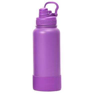 Imagem de Garrafa Térmica de Água 1 Litro com Alça Garrafinha 2 em 1 com Canudo e Saída Livre em Inox e Sistema Térmico a Vácuo (Roxo)