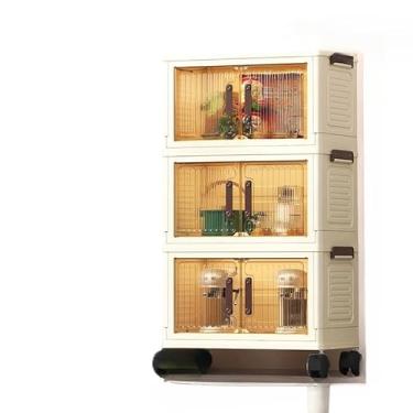 Imagem de Caixa Organizadora Armario Armazenamento Dobrável Empilhavel Com Porta Rodinhas Multiuso 3 Portas(40cm(3transparent brown))