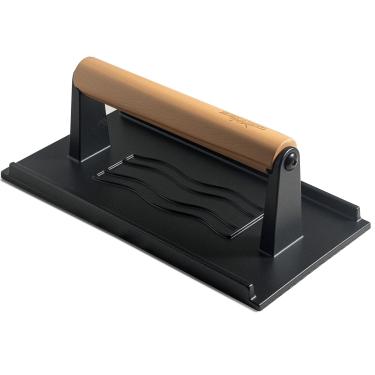 Imagem de XUDAKAIXIN Prensa de hambúrguer de ferro fundido de 18 cm, ferramenta de prensa de carne de bacon para churrasco, perfeita para Blackstone, chef de acampamento, churrasqueiras Weber e grelhas internas