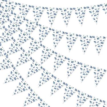 Imagem de 5 peças de bandeiras de galhardete de mirtilo decorações de festa de aniversário para chá de bebê baga doce guirlanda de triângulo de mirtilo para meninas mulheres tema de frutas de verão chá de bebê