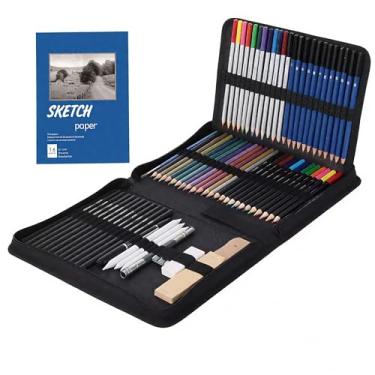 Imagem de Conjunto de 71 peças de material de artes e kit de desenho - Conjunto completo de lápis de arte: Grafite, colorido, metálico, carvão, aquarela, apontador, borracha e muito mais
