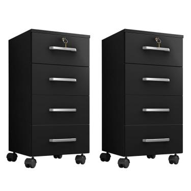 Imagem de Kit 2 Gaveteiro Gávea 4 Gavetas Preto Trama Com Rodízios - Móveis Leão Preto Trama