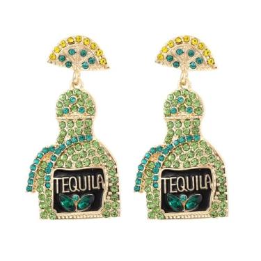 Imagem de Brincos de garrafa de champanhe, strass, ano novo, gota de tequila, brincos pendentes para mulheres, casamento, feriado, festa, Natal, Ano Novo, presentes, Latão, Latão