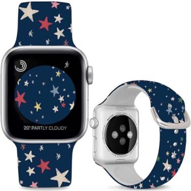 Imagem de Sjiangqiao Pulseiras de relógio de silicone macio compatíveis com Apple Watch SE séries 10, 9, 8, 7, 6, 5, 4, 3, 2 e 1 de 49 mm, 46 mm, 44 mm e 42 mm (série 3 2 1), para mulheres e homens.