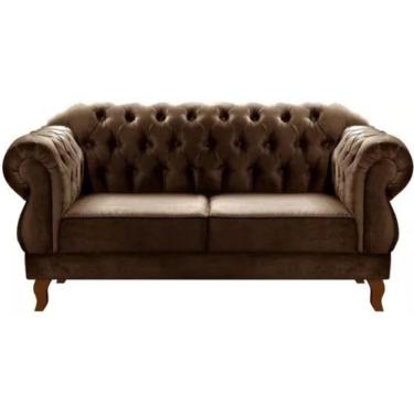 Imagem de Sofá Chesterfield 2 Lugares Duquesa Vintage Retrô Capitonê Veludo Marrom