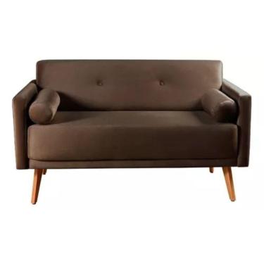 Imagem de Sofá 2 Lugares Luma Veludo Marrom Com Pés Em Madeira 1,40m