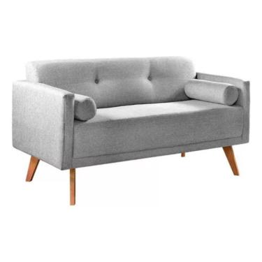 Imagem de Sofá 2 Lugares Luma Linho Cinza Com Pés Em Madeira 1,40m