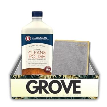 Imagem de GROVE Guardsman Anytime Clean & Polish Woodland Fresh Scent Furniture Cream Pacote de creme de 473 ml com pano de microfibra – Limpa, lustra e protege móveis e armários de madeira – Conjunto de