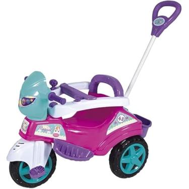 Imagem de Triciclo Infantil Rosa Baby City com Haste Guia e Encosto 2 em 1 Função Passeio e Pedal com Porta Objetos – Suporta até 30kg