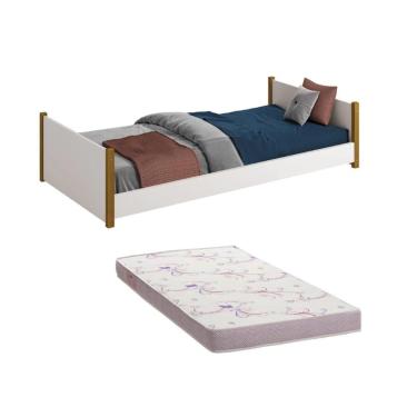 Imagem de Cama Solteiro Ravi 2 em 1 Reller com Colchão Pés Madeira
